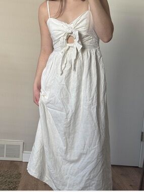 Madewell White Tie-Front Strapless Midi Dress